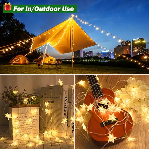 cshare Led Lichterketten Sterne Außen, 6M 40LED Fünfzackiger Stern Batteriebetriebene Lichterkette mit Timer IP65 Wasserdicht für Jar… – Ansicht 6