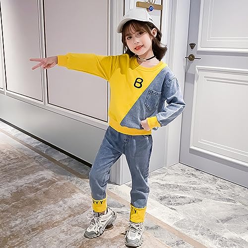 Conjunto de sudadera y vaqueros elásticos de niña para evitar rodillas rotas 5