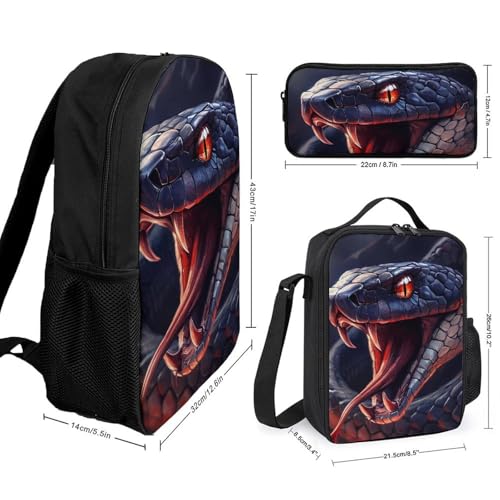 Fierce Snake Classic Backpack Lunch Bag Pencil Case 3 Piece Set Travel Daypack2
