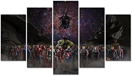 LMPTART(TM Framed 60x32inches Print 5 Panels Avengers Infinity war Marvel Movie Superhero Poster Canvas Wall Art Painting for Children Kids Decor Modern Home Decor Wall Art Picture Ready to Hang