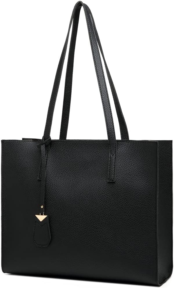 Women's Tote Bag Large Handbag Soft Leather Simple Shoulder Bag with Zipper for School Work Leisure (A-Black)