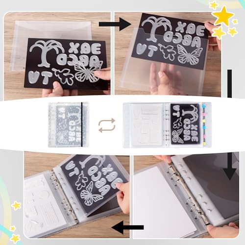 Image of Magnetic Sheets and Storage Bags for Stamps and Dies Storage with Album Pocket, Die Cut Storage Set for Storage Die Cutting,DIY Scrapbooking,Card Making Supplies (Purple&White&Pink)