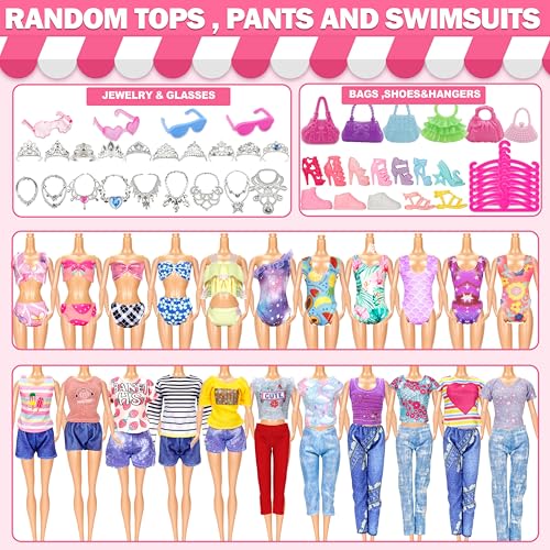 image for BYMORE 130 Pcs Doll Clothes and Accessories Kit, Including 4 Princess 