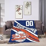 Wream Custom Blanket for Bed Fans Gift Baseball City Name and Number Winter Summer Fleece Throw Blankets Personalized, 40'x50', 50'x60', 60'x80'