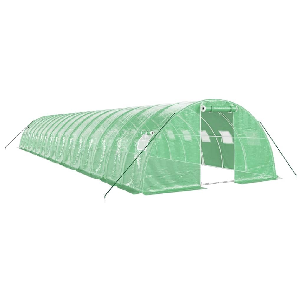 Homgoday Invernadero con Estructura de Acero Verde 64 m² 16x4x2 m, Invernadero Caseta Jardín Terraza Plantas Semilla Cultivo Huerto Verduras Cubierta Casero