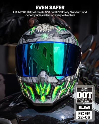 Image of ILM Motorcycle Helmets for Adult Men Women Full Face DOT ECE Powersports Dual Visor Street Racing Helmet with Pinlock Cascos para Motos Model MF509 (Day1 Green, 2XL)