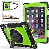 iPad 6th/5th Generation Case, SEYMAC Stock [Full-body] Drop Protect &Shockproof Hybrid Armor Protection with 360 Rotating Stand [Pencil Holder] Hand Strap for iPad 5th/6th/ Air 2/ Pro 9.7(Green+Black)