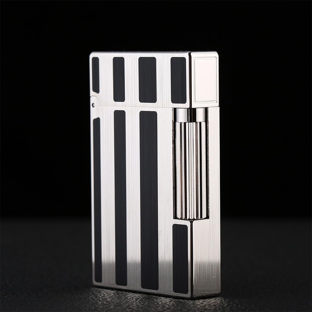 High-End Pure Copper Gas Lighter Portable Side-Slide Ignition Classic Vertical Stripes Paint Brushed Process Flip Cover with Crisp