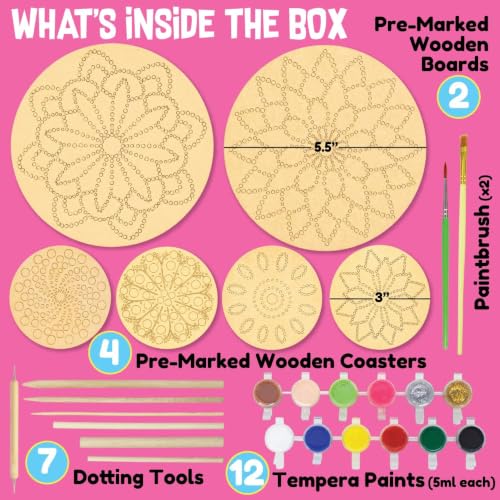 Image of Kalakaram DIY Mandala Dotting Art Kit for Adults & Beginners | Includes Paints, Brushes & Dotting Tools with Pre-Designed MDF Boards | Ideal for Mandala Artist & Gifting