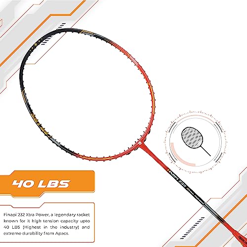 Image of Apacs Finapi 232 Xtra Power (40LBS, 100% Top Grade UHM Japanese Graphite) Extra Strong Professional Unstrung Badminton Racket with Free Full Cover (Black red)