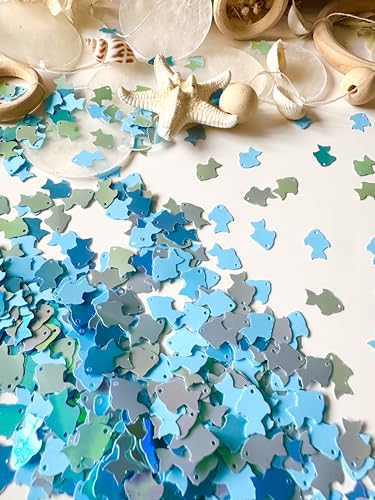 Image of 1000+pcs Blue Fish Confetti for Birthday Party Decorations | 1.2OZ Under the Sea Party Table Glitter Decor,PVC Table Confetti