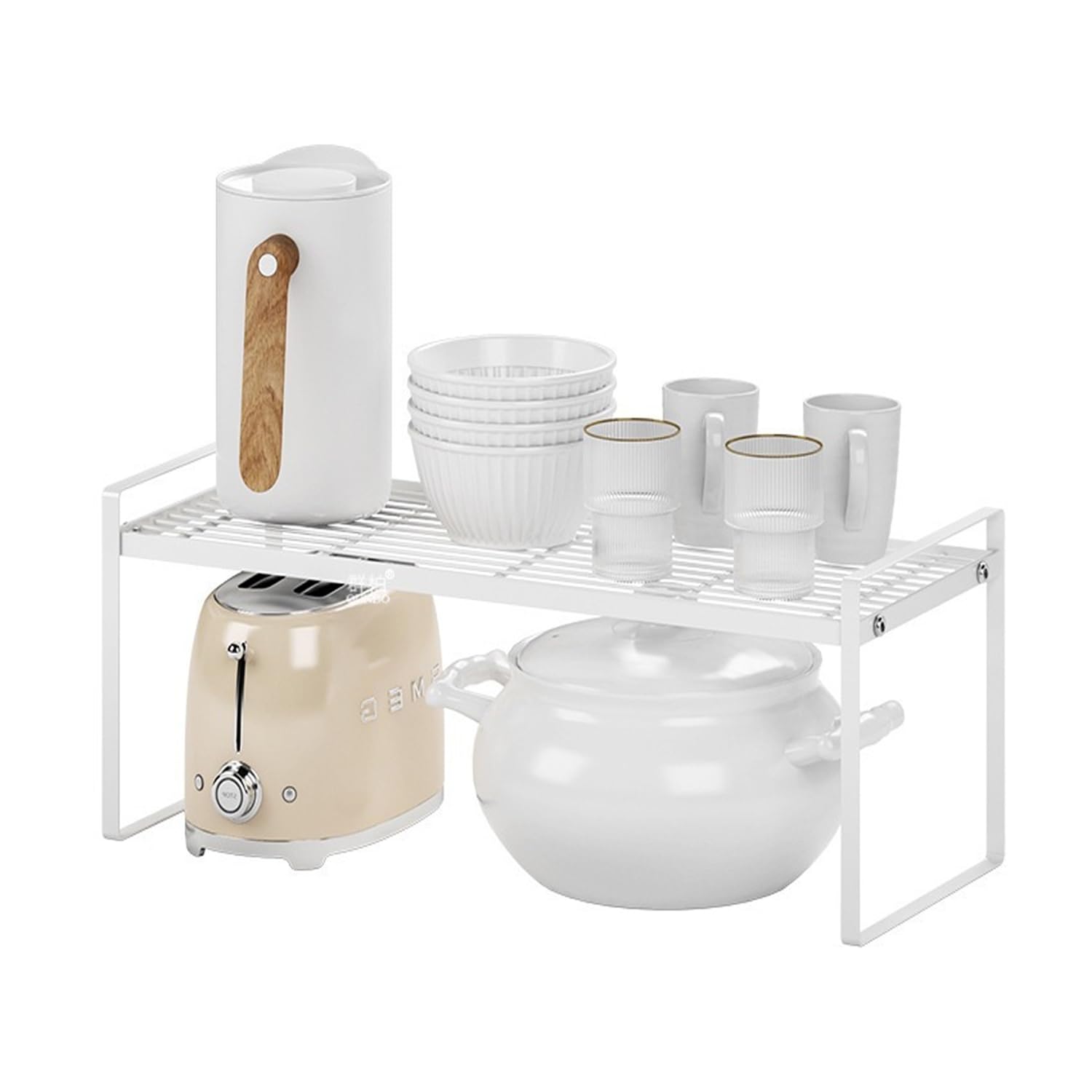 Cabinet Shelf Organizer Storage Rack Space Saving for Kitchen Counter Pantry Bathroom Cupboard Under Sink Office Table Steel Stackable Rust Resistant Heavy Duty Nonslip White (9INCH)