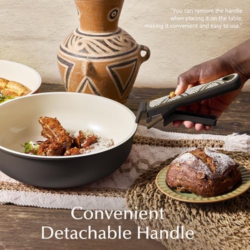Image of CAROTE 21-Piece Ceramic Cookware Set, Nonstick Pots and Pans Set with Detachable Handle, Non-Toxic Kitchen Cooking Set, Induction Compatible, Dishwasher & Oven Safe, Charcoal