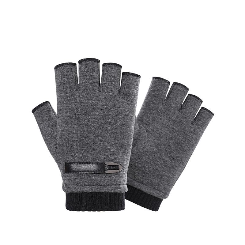 Image of ketmart Winter Men's Half Fingers Gloves Fleece Lined Warm Fingerless Mittens Punk Hip Hop Style for Outdoor Driving, Riding,Yoga, Cycling, Gym, Running Breathable, Anti-Slip, Stretchy(Color Grey)