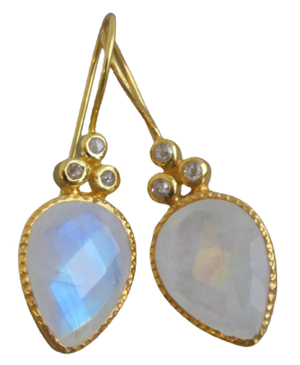 Pendientes de plata de ley con piedra de luna y diamantes chapados en oro