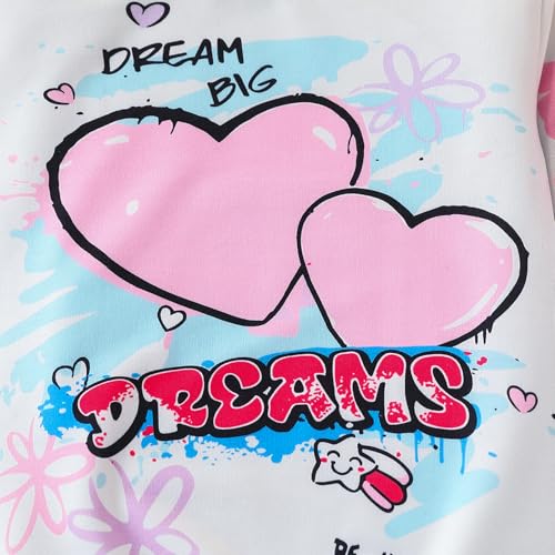Image of Kids Toddler Girl Clothes Heart Letter Print Long-sleeved round collar top+Letter Print Pants Outfits Set