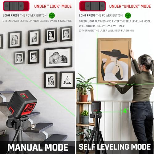 Image of Self-Leveling Laser Level, 100Ft Green Cross Line Rotary Laser Tool - 4 Brightness Modes, Manual & Pulse Mode for Indoor /Outdoor Use, IP54 Waterproof with Carrying Bag