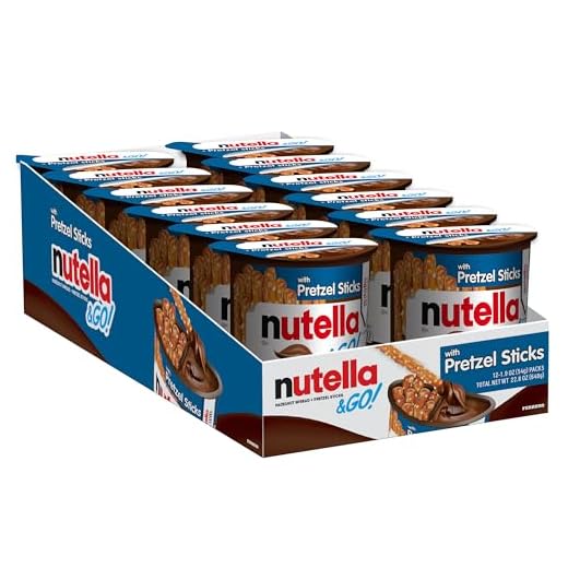 Nutella and Go Snack Packs, Chocolate Hazelnut Spread with Pretzel Sticks, Perfect Bulk Snacks for Kids' Lunch Boxes, 1.9 oz, Pack of 12