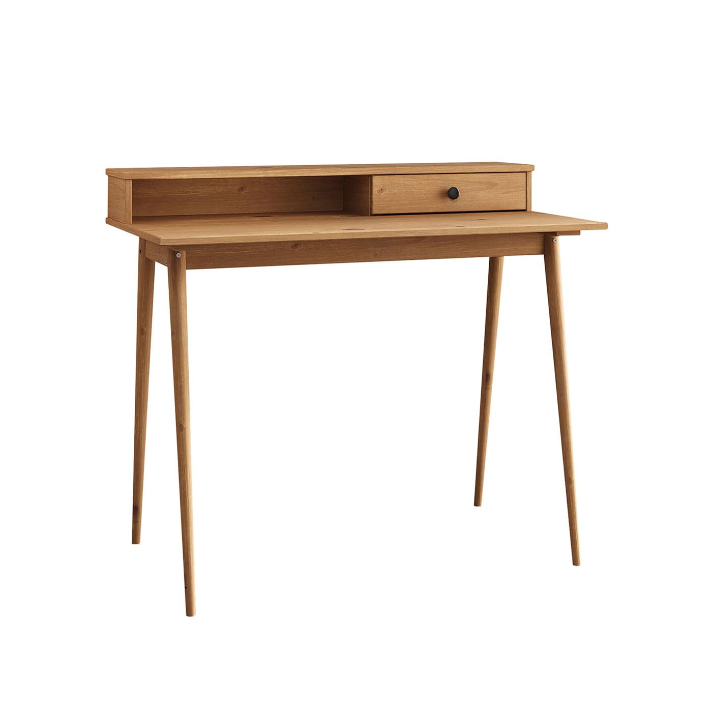 IDIMEX Schreibtisch Malina mit Aufsatz & Schublade aus Kiefer Massivholz, Eiche Farben- Bürotisch mit Stauraum & konischen Beinen, Stabiler PC-Tisch aus robusten Materialien