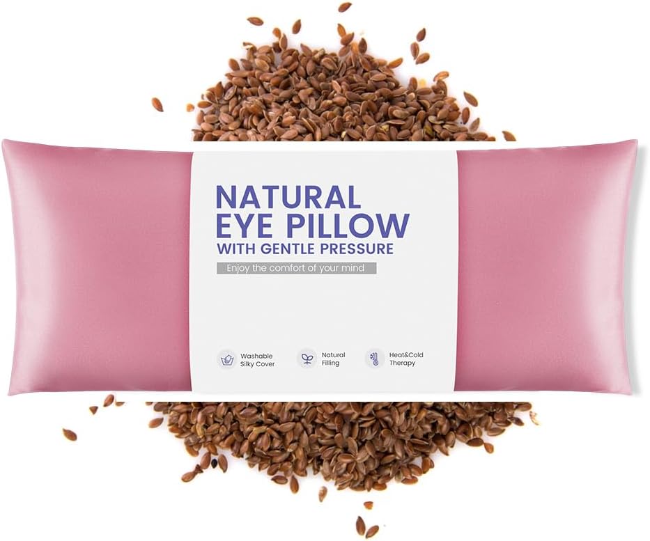 Eye Pillow for Yoga, Relaxation, Sleeping, Microwavable Weighted Eye Mask Heated for Meditation, Dry Eyes, Moist Heat Hot & Cold Eye Compress with Flaxseeds Therapy (Pink)