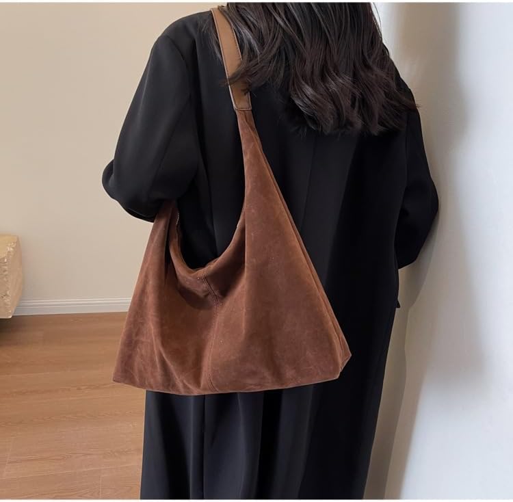 Women’s Trendy Suede Tote Bag Shoulder Bags For Women Fall Underarm Bag Winter Hobo Bag Work Purses Suede Travel Handbag - Image 4