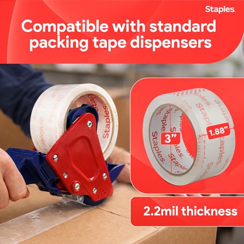 Image of Staples Lightweight Moving & Storage Packing Tape, 1.88x54.6 Yds, 6-Pk | For sealing boxes for moving, storage, and everyday shipping needs.