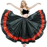 MUNAFIE Damen Bauchtanz Rock Mehrschichtige Röcke mit Rüschen aus Satin für spanischen Flamenco Stiertanz Show Schwarz-rot