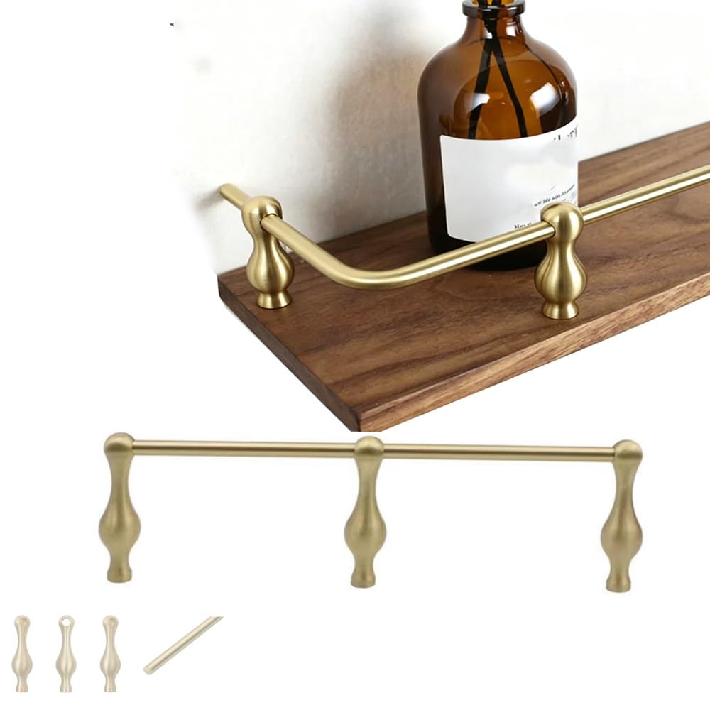 SVBVRFEEW Brass Rods Shelves Tipping Rail Bar Decorative Shelf Rails for Shelves Anti-Fall Railing Kit Wood Shelves Guardrail Fence 25 30 35 40in(Gold-C,17in/43.2cm)
