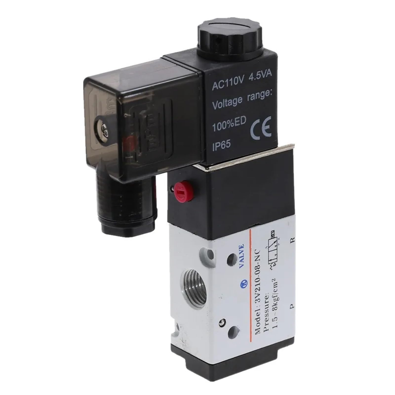 3V210-08 Válvula solenoide neumática eléctrica de 3 vías y 2 Posiciones, 1/4" BSP, CC 12 V/24 V, CA 36 V/110 V/220, Aire Aluminio(Motor with Bracket)