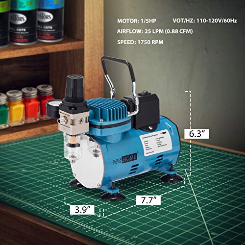 VIVOHOME Airbrush Kit with 1/5 HP Professional Air Compressor and 3 Dual Action Airbrush Gun, Gravity and Siphon Feed, Quiet Air Brush Set with Holder, Cleaning Brush, Tape, 2 Cup - Image 7