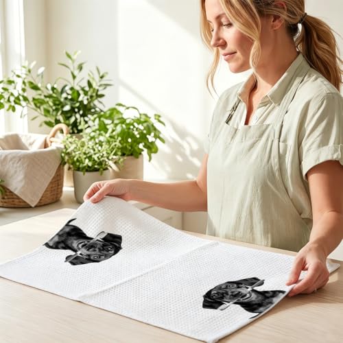 Image of 2Pcs Funny Dachshund Hand Towel for Bathroom 24x14 Inch, Cute Dog Absorbent Soft Microfiber Dish Cloth Bathroom Towel, Waffle Hand Towels for Toilet Home Decor, Dachshund Gifts