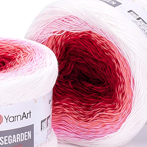 Image of Yarn Art Flowers Rosegarden 100% Cotton 250gr 8.80 oz 1094yds Multicolor Cotton Yarn Rainbow Crochet Yarn Spring Summer (304)