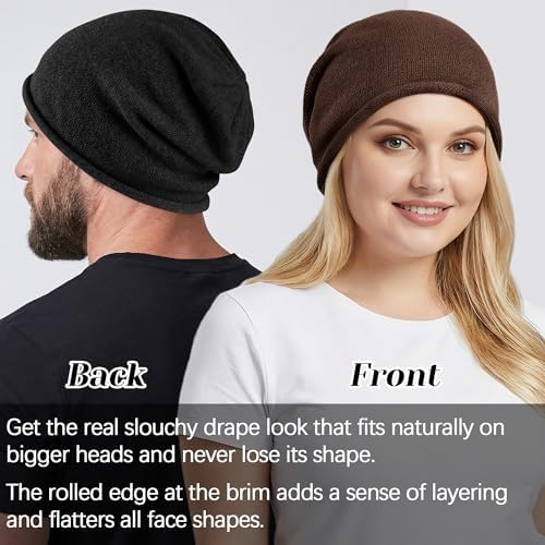 Breathable Moisture Wicking Linen Slouchy Beanie Hat, Casual Lightweight Summer Skull Cap Baggy Slouch Hat for Men Women, Eco-Friendly Organic Knit Hat for Big Heads, Black — view 5