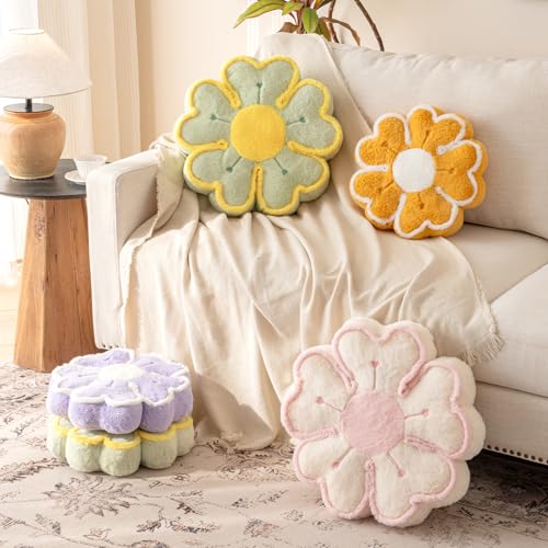 Znhinery Flower Shaped Decorative Throw Pillow Cushion for Bed Couch, Cute Flower Plush Throw Pillows Home Decor Floor Pillow Seating Cushions (Dark Yellow, 17.7 Inches) — view 6