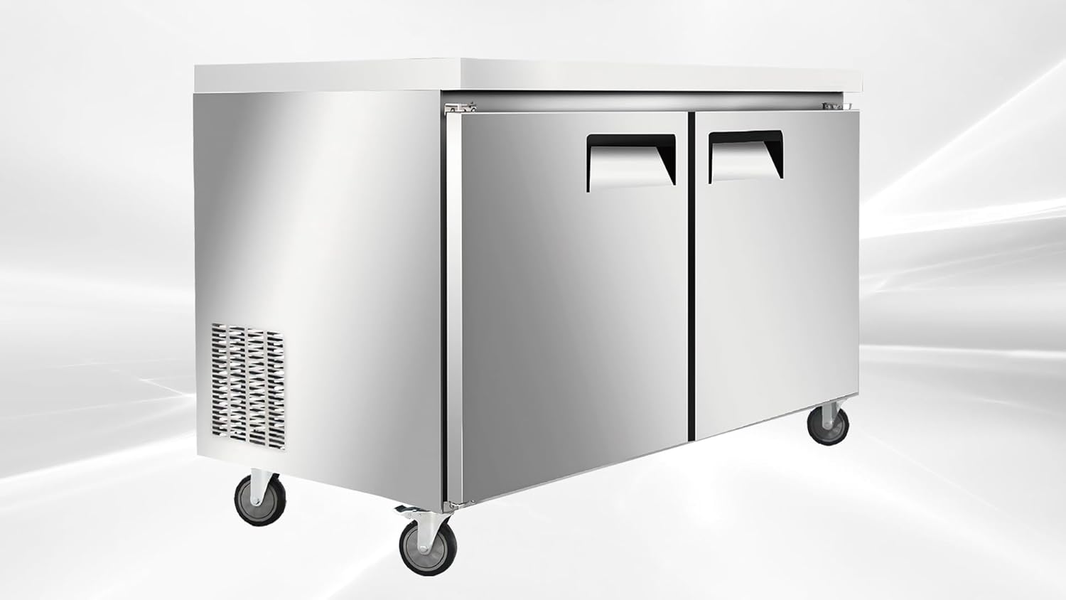 Commercial Undercounter Refrigerator, 12.96 Cu Ft, 2 Solid Doors, Stainless Steel, 48.4x30.1x35.8 Inches AUR-12376 ETL