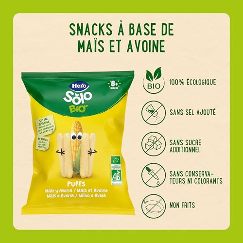 Hero Solo - Snack de Maïs et Avoine, 100% ECO, Sans Sucre et Ajouté, Sans Gluten et Additifs, Origine Naturalle, Produit Écologique, Convient aux Bébés à partir de 8 Mois - Pack de 5x25gr – Image 5