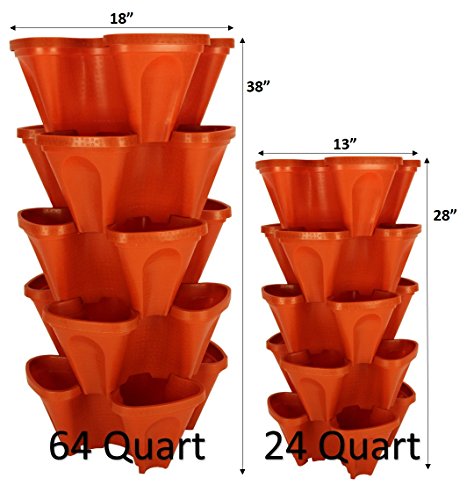 Large 64 Quart Stackable Planter 5-Pack - Grow More In Less Space - Plant Pots And Stack - Diy Vertical Gardening System - For Growing Veggies, Herbs, Garden Greens, Starwberries (Terracotta) #TOP1
