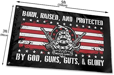 Miniatura 4 de Bandera de la campaña estadounidense, 3 x 5 pies, bandera de jardín para decoración del hogar con texto en inglés "Born Raised and Protected by God