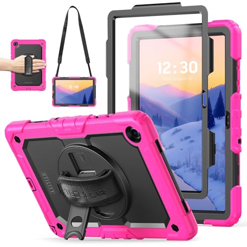 Coque Samsung Galaxy Tab A11 Plus rotative 360 avec dragonne et bandoulière