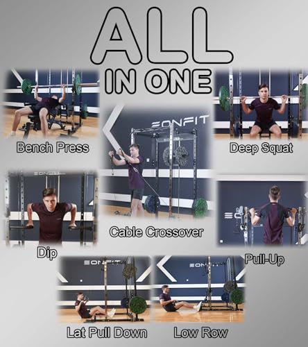 Image of Eonfit E5 Smith Machine with Leg Press for Home Gym | Functional Trainer Power Rack Power Cage With Pivot Arms Lat Cable Crossover Pulley System All In One For Garage Apartment