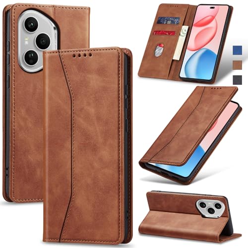 Image of Jasonyu Case for Honor 400 Pro Leather Wallet Flip Cover with Card Holder,Kickstand, Magnetic Closure,TPU Shockproof Phone Case,Brown