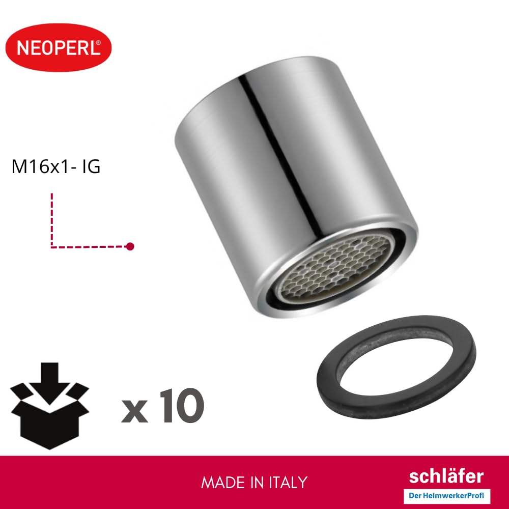 Schläfer 10010516 | 10PZ- Aireador hembra M16 universal, aireador grifo mezclador baño y cocina, filtro antical, rosca interior M16X1, compatible con NEOPERL HONEYCOMP TT. Cromo