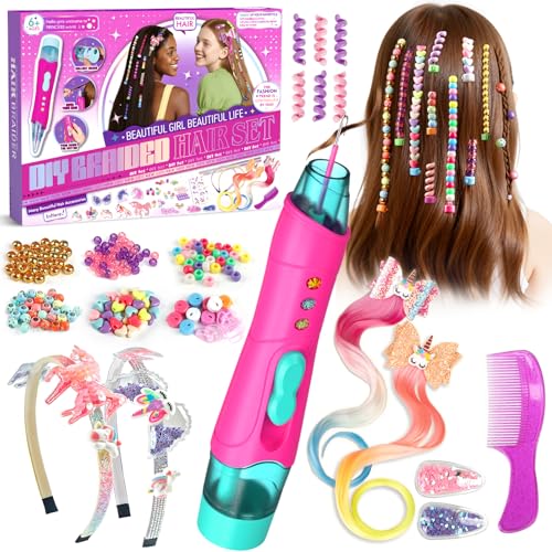Hzitcigm Machine à Tresser les Cheveux Fille,Kit de Tressage Cheveux Enfant avec Perles Colorées,Cadeau Fille 5 6 7 8 9 10 11 Ans – Kit Créatif...
