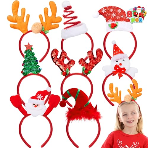 JOYIN 8 PCS Christmas Headbands Head Hat Toppers Costume Accessories for Kids Girls Boys Christmas Parties Xmas Holiday Party Favors Photo Booth