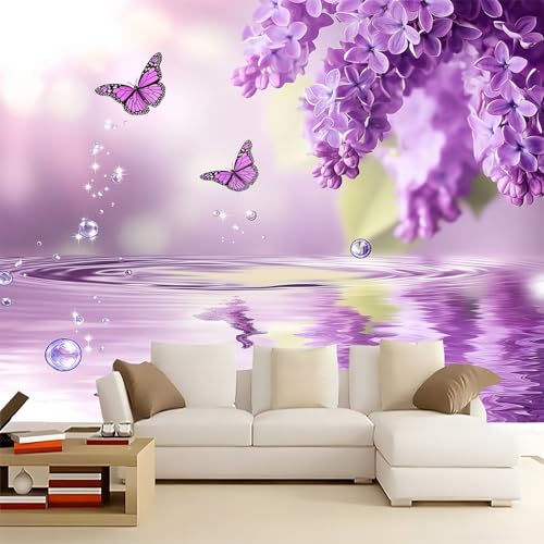 Fotomurales Flores lilas 400 x 280 cm Murales moderna de Púrpura Papel pintado tejido no tejido Decoración de Pared decorativos Murales moderna Disen