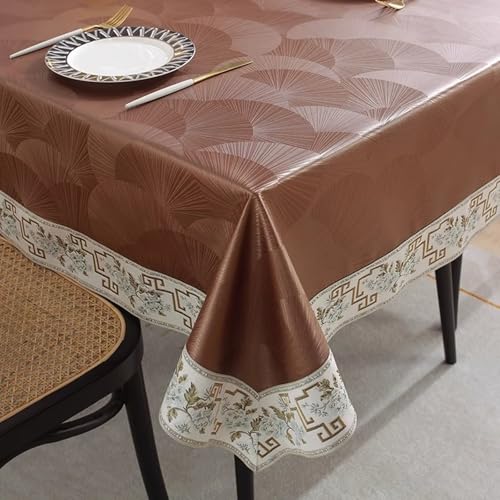 Nappe de table rectangulaire 100 x 160 cm Beydodo imperméable en cuir PU imprimé feuilles