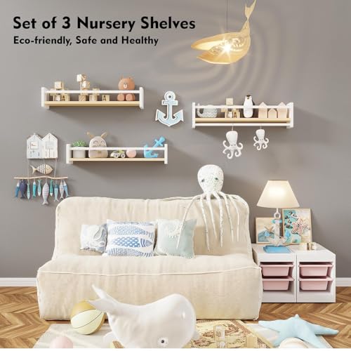 MXCSE Nursery Book Shelves, Floating Shelves for Wall Kids, Wall Bookshelf | Wall Bookshelf for Kids, Nursery Floating Bookshelf, Wall Mounted Book Shelf, Fits Kids' Room, Playroom, Nursery, Living Room - image 7