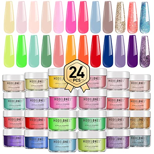 Modelones 24-Piece Acrylic Powder Set - Spring/Summer Color Collection for Acrylic Nails