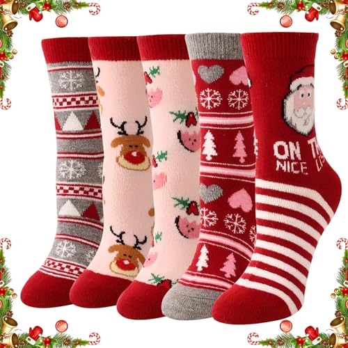 Scinzene 5 Paar Weihnachtssocken Damen, Lustige Kuschelsocken...