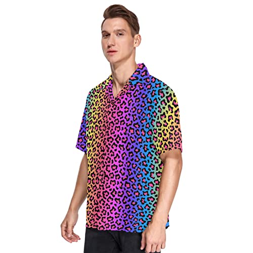 ALAZA Mens Neon Rainbow Colored Leopard Quick Dry Hawaiian Shirt2